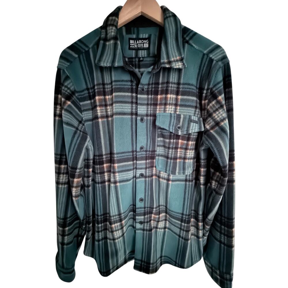 Billabong Adventure Division Fleece Shirt Jacket Mens Medium Green Plaid